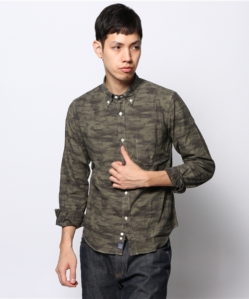 JOURNAL STANDARD（ジャーナルスタンダード）の「●カモフラージュジャガードオーバーダイボタンダウンシャツ（シャツ/ブラウス・メンズ・ネイビー/カーキ/グレー・MEDIUM/LARGE）」の2枚目の写真