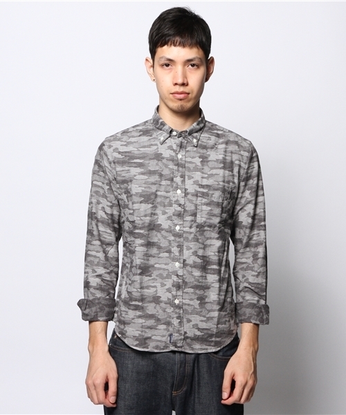 JOURNAL STANDARD（ジャーナルスタンダード）の「●カモフラージュジャガードオーバーダイボタンダウンシャツ（シャツ/ブラウス・メンズ・ネイビー/カーキ/グレー・MEDIUM/LARGE）」の4枚目の写真