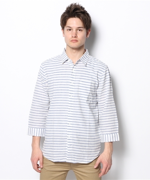 WEGO（ウィゴー）の「WEGO/総柄コットンリネン7分袖シャツ（シャツ/ブラウス・メンズ・ホワイト/ブルー/ブルー系その他/レッド系その他・MEDIUM/LARGE）」の5枚目の写真