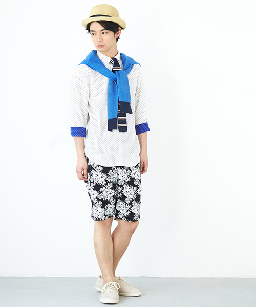 WEGO（ウィゴー）の「WEGO/総柄コットンリネン7分袖シャツ（シャツ/ブラウス・メンズ・ホワイト/ブルー/ブルー系その他/レッド系その他・MEDIUM/LARGE）」の18枚目の写真