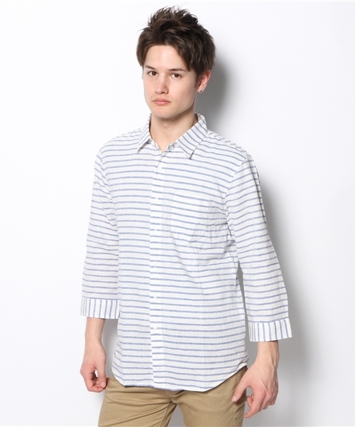 WEGO（ウィゴー）の「WEGO/総柄コットンリネン7分袖シャツ（シャツ/ブラウス・メンズ・ホワイト/ブルー/ブルー系その他/レッド系その他・MEDIUM/LARGE）」の20枚目の写真