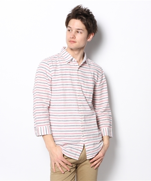 WEGO（ウィゴー）の「WEGO/総柄コットンリネン7分袖シャツ（シャツ/ブラウス・メンズ・ホワイト/ブルー/ブルー系その他/レッド系その他・MEDIUM/LARGE）」の21枚目の写真