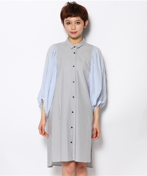 And A（アンドエー）の「アームギャザーワンピース（ワンピース・レディース・ブルー/ネイビー・FREE）」の7枚目の写真