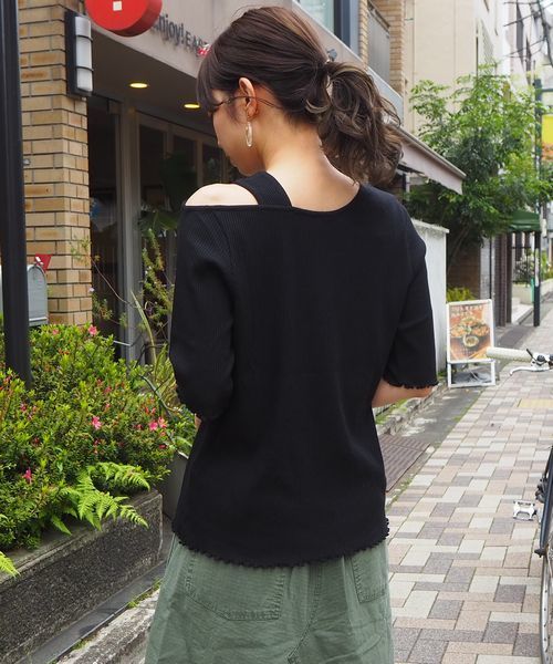 tiptop（ティップトップ）の「アシメワンショルダー5分袖Tシャツ（Tシャツ/カットソー・レディース・オフホワイト/ブラック/ベージュ/サックスブルー/レッド/グリーン/アイボリー・FREE）」の14枚目の写真