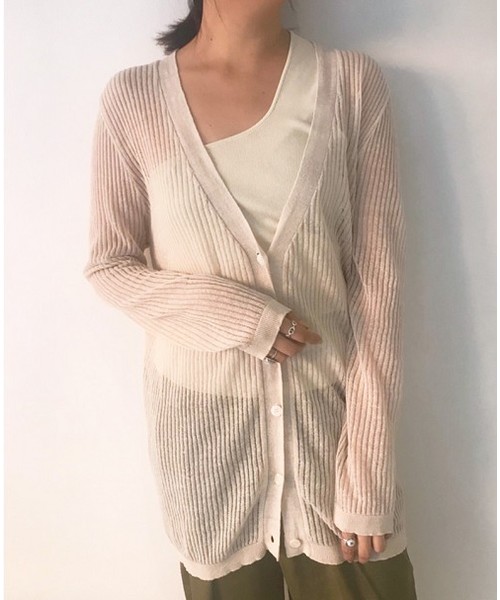 TODAYFUL(トゥデイフル)の「シアーニットカーディガン(カーディガン/ボレロ・レディース・キナリ/ピンクベージュ・FREE)」の2枚目の写真
