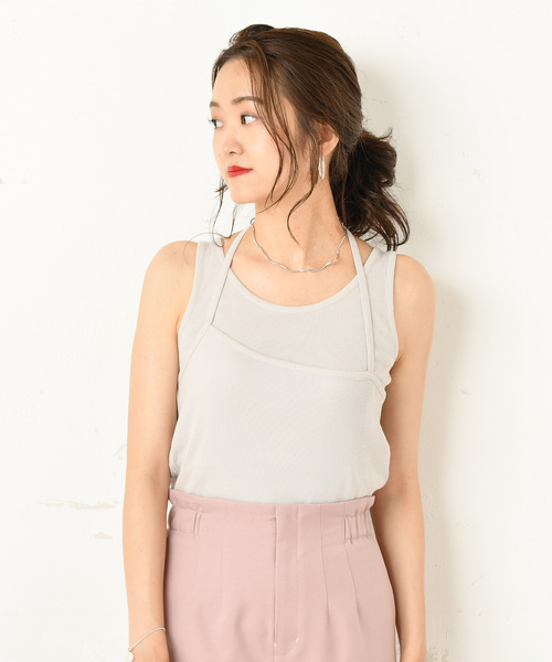 DouDou（ドゥドゥ）の「重ね着風キャミタンク（Tシャツ/カットソー・レディース・ブラック/ブラウン/オフホワイト/グレイッシュベージュ・FREE）」の19枚目の写真