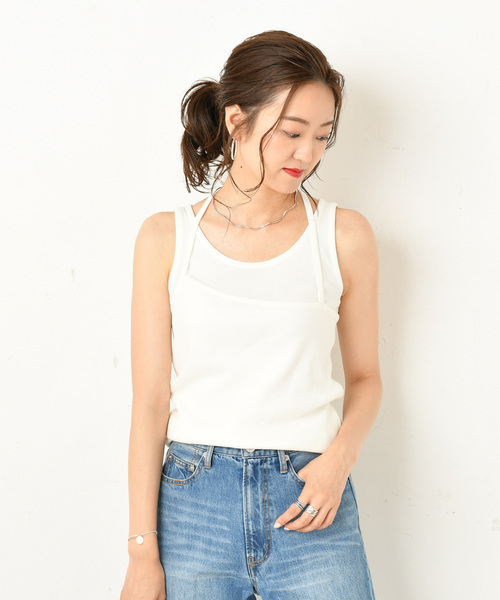 DouDou（ドゥドゥ）の「重ね着風キャミタンク（Tシャツ/カットソー・レディース・ブラック/ブラウン/オフホワイト/グレイッシュベージュ・FREE）」の17枚目の写真