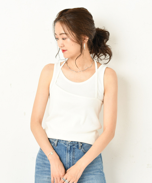 DouDou（ドゥドゥ）の「重ね着風キャミタンク（Tシャツ/カットソー・レディース・ブラック/ブラウン/オフホワイト/グレイッシュベージュ・FREE）」の18枚目の写真