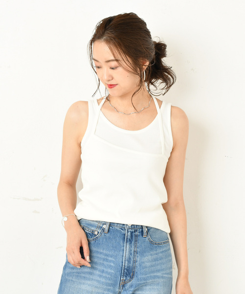 DouDou（ドゥドゥ）の「重ね着風キャミタンク（Tシャツ/カットソー・レディース・ブラック/ブラウン/オフホワイト/グレイッシュベージュ・FREE）」の7枚目の写真