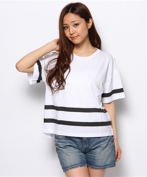 B:MING by BEAMS(ビーミングバイビームス)の「○ビーミング by ビームス / ライン入りショートプルオーバー(Tシャツ/カットソー・レディース・オフホワイト/イエロー/ネイビー・ONE SIZE)」の2枚目の写真