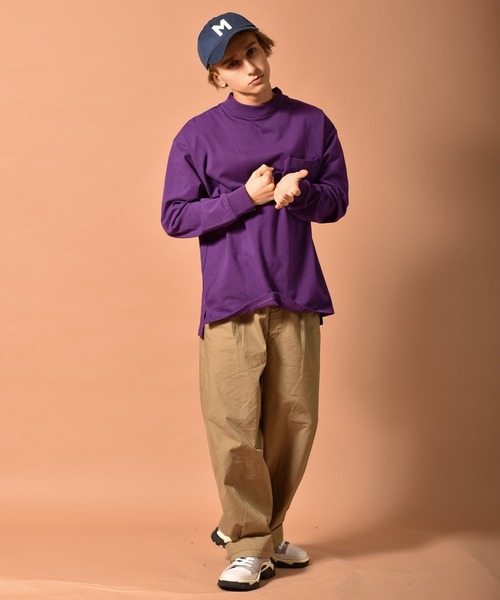 Starting Over（スターティングオーバー）の「OE天竺モックネックロングスリーブTシャツ　くすみカラー（Tシャツ/カットソー・メンズ・ブラック/ベージュ/パープル/ホワイト/テラコッタ/ライトベージュ/サックスブルー/ライトパープル/チャコール/グリーン・M/L/XL）」の12枚目の写真