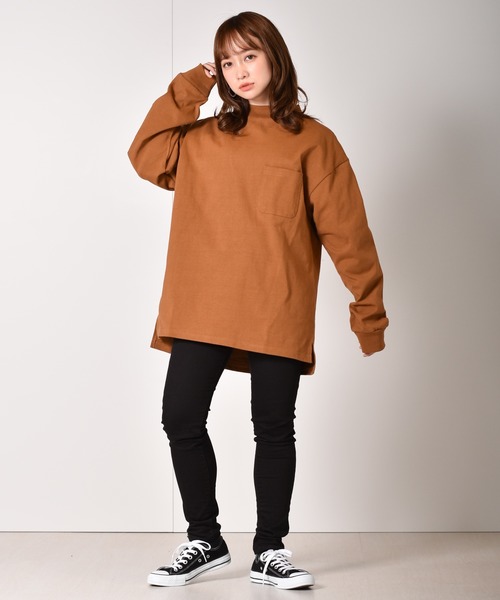 セール】OE天竺モックネックロングスリーブTシャツ くすみカラー（T