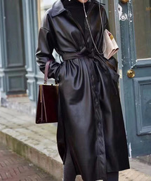 黒いロングコート ベルト付き ロングコート ベルト付き 2wayスタンドカラーコート[品番