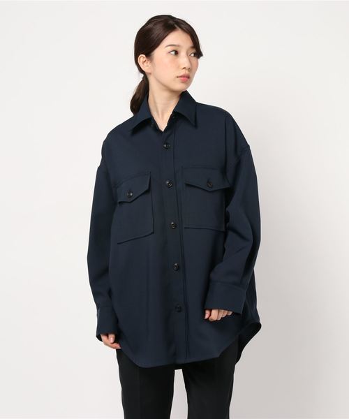 journal standard L'essage（ジャーナルスタンダードレサージュ）の「ハードオックスシャツ（シャツ/ブラウス・レディース・ネイビー/ブラウン・FREE）」の2枚目の写真