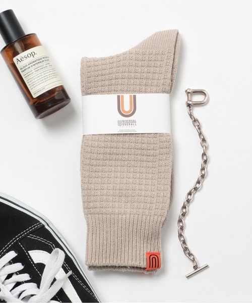 UNIVERSAL OVERALL（ユニバーサルオーバーオール）の「【UNIVERSAL OVERALL】USAコットンワッフルクルーソックス 靴下 LU-005A LU-403A（ソックス/靴下・メンズ・ブラック/ネイビー/グレー/レッド/オフホワイト/ベージュ/パープル・FREE/S）」の5枚目の写真