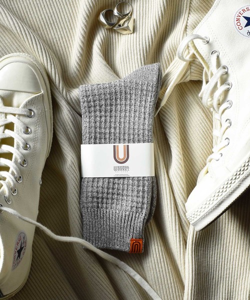UNIVERSAL OVERALL（ユニバーサルオーバーオール）の「【UNIVERSAL OVERALL】USAコットンワッフルクルーソックス 靴下 LU-005A LU-403A（ソックス/靴下・メンズ・ブラック/ネイビー/グレー/レッド/オフホワイト/ベージュ/パープル・FREE/S）」の4枚目の写真