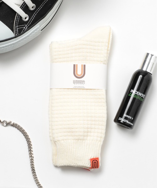 UNIVERSAL OVERALL（ユニバーサルオーバーオール）の「【UNIVERSAL OVERALL】USAコットンワッフルクルーソックス 靴下 LU-005A LU-403A（ソックス/靴下・メンズ・ブラック/ネイビー/グレー/レッド/オフホワイト/ベージュ/パープル・FREE/S）」の3枚目の写真