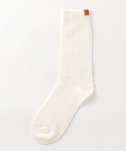 UNIVERSAL OVERALL（ユニバーサルオーバーオール）の「【UNIVERSAL OVERALL】USAコットンワッフルクルーソックス 靴下 LU-005A LU-403A（ソックス/靴下・メンズ・ブラック/ネイビー/グレー/レッド/オフホワイト/ベージュ/パープル・FREE/S）」の8枚目の写真