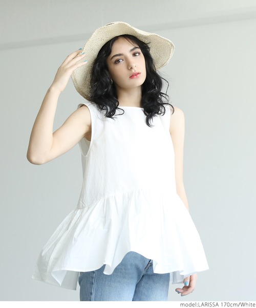 coca（coca）（コカ）の「ふんわりシルエットノースリーブギャザーブラウス（シャツ/ブラウス・レディース・ブラック/ホワイト・ONE SIZE）」の15枚目の写真