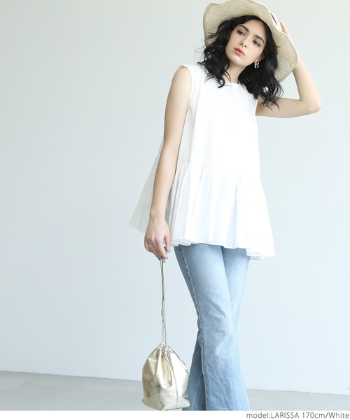 coca（coca）（コカ）の「ふんわりシルエットノースリーブギャザーブラウス（シャツ/ブラウス・レディース・ブラック/ホワイト・ONE SIZE）」の14枚目の写真