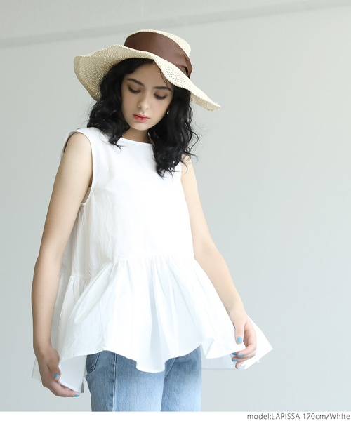 coca（coca）（コカ）の「ふんわりシルエットノースリーブギャザーブラウス（シャツ/ブラウス・レディース・ブラック/ホワイト・ONE SIZE）」の12枚目の写真