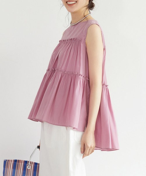 coca（coca）（コカ）の「ティアードノースリーブブラウス（シャツ/ブラウス・レディース・ピンク/ブルー・ONE SIZE）」の2枚目の写真