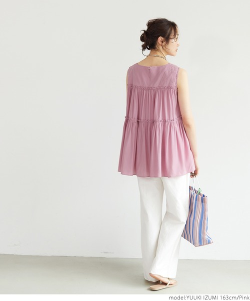 coca（coca）（コカ）の「ティアードノースリーブブラウス（シャツ/ブラウス・レディース・ピンク/ブルー・ONE SIZE）」の5枚目の写真