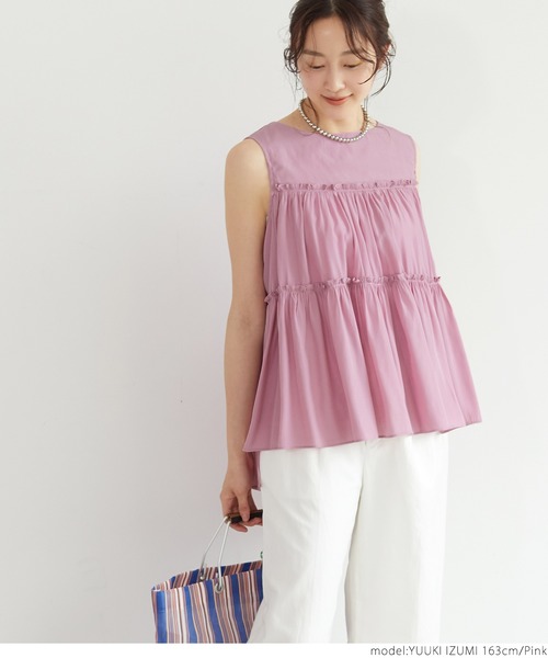 coca（coca）（コカ）の「ティアードノースリーブブラウス（シャツ/ブラウス・レディース・ピンク/ブルー・ONE SIZE）」の6枚目の写真