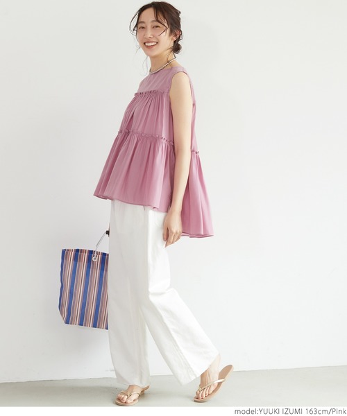 coca（coca）（コカ）の「ティアードノースリーブブラウス（シャツ/ブラウス・レディース・ピンク/ブルー・ONE SIZE）」の7枚目の写真