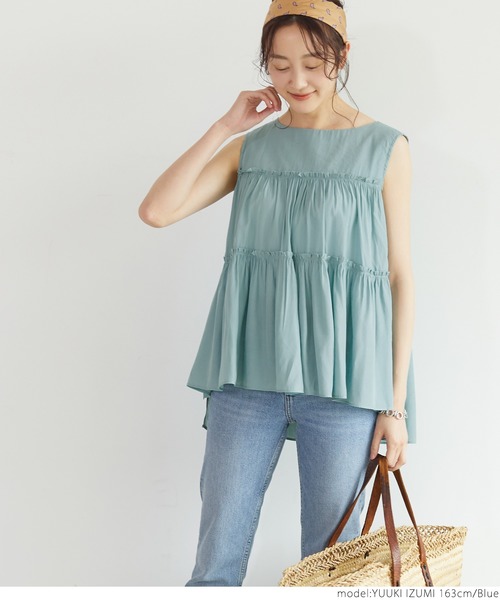 coca（coca）（コカ）の「ティアードノースリーブブラウス（シャツ/ブラウス・レディース・ピンク/ブルー・ONE SIZE）」の8枚目の写真