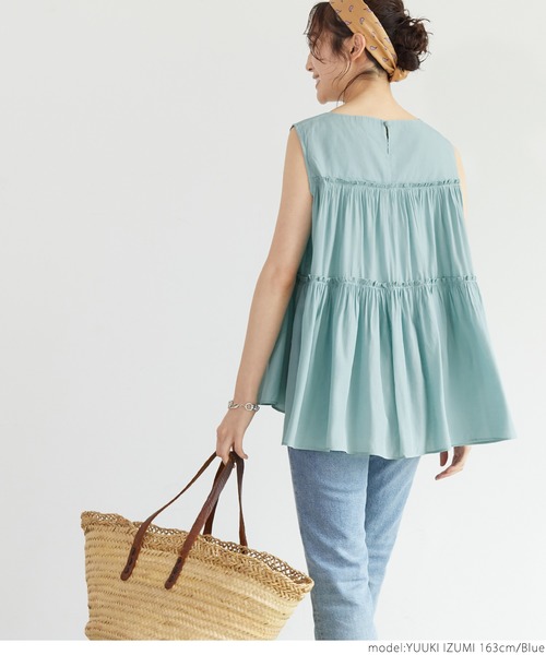 coca（coca）（コカ）の「ティアードノースリーブブラウス（シャツ/ブラウス・レディース・ピンク/ブルー・ONE SIZE）」の10枚目の写真