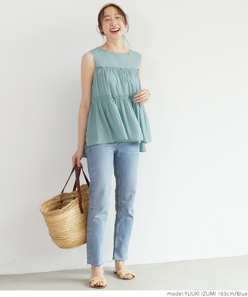 coca（coca）（コカ）の「ティアードノースリーブブラウス（シャツ/ブラウス・レディース・ピンク/ブルー・ONE SIZE）」の11枚目の写真