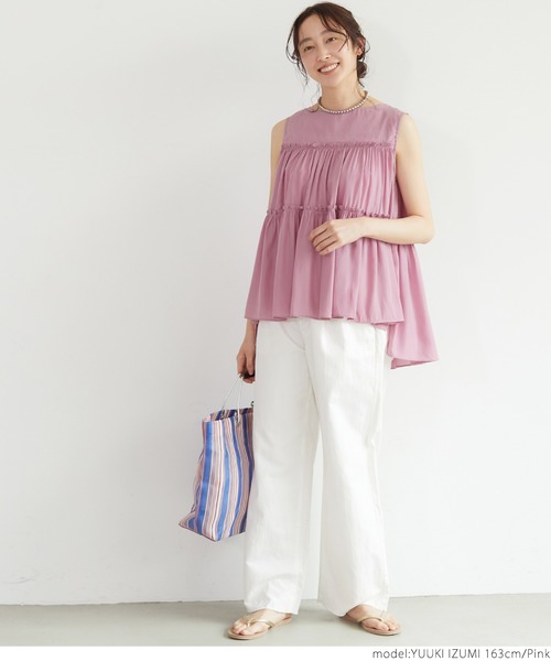 coca（coca）（コカ）の「ティアードノースリーブブラウス（シャツ/ブラウス・レディース・ピンク/ブルー・ONE SIZE）」の4枚目の写真