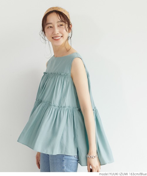 coca（coca）（コカ）の「ティアードノースリーブブラウス（シャツ/ブラウス・レディース・ピンク/ブルー・ONE SIZE）」の13枚目の写真