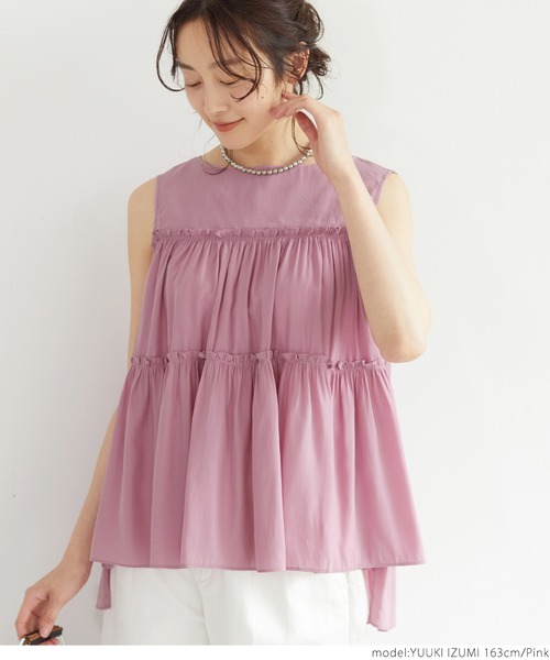 coca（coca）（コカ）の「ティアードノースリーブブラウス（シャツ/ブラウス・レディース・ピンク/ブルー・ONE SIZE）」の12枚目の写真