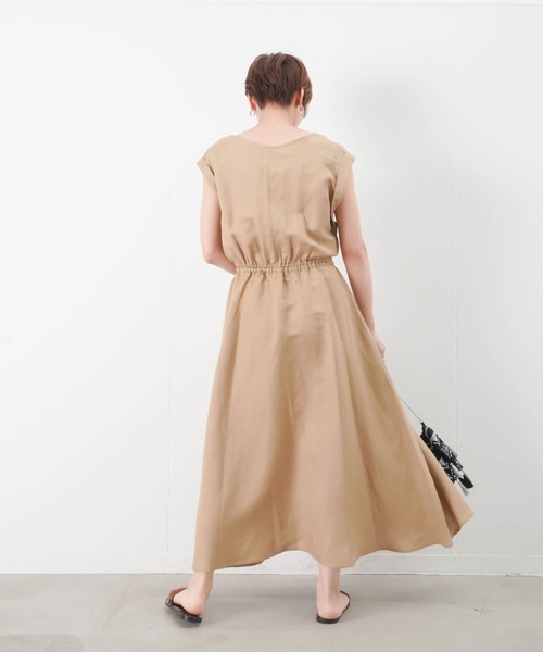 フレンチワンピース ワンピース Luca Lady チロン チロン Chironn Luca ルカ レディラックルカ のファッション Luca Lady ウエストギャザー ワンピース ドレス Luck セール 麻混