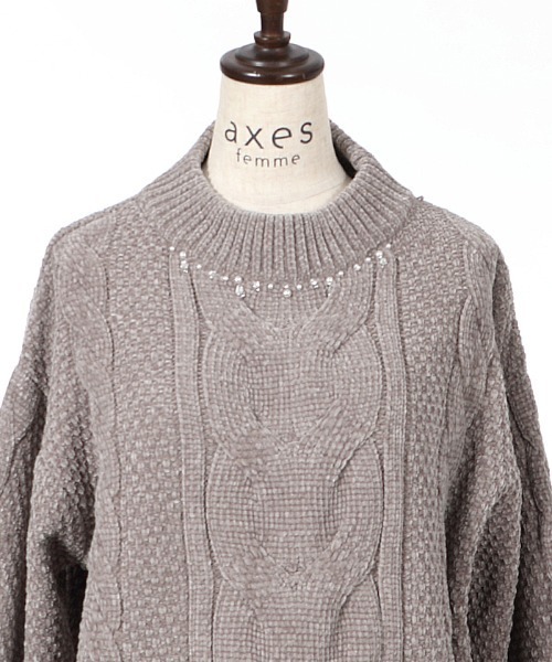 axes femme（アクシーズファム）の「ベロアモールロングニット（ニット/セーター・レディース・ブルー/モカ/ラベンダー/グレイッシュベージュ・MEDIUM）」の10枚目の写真
