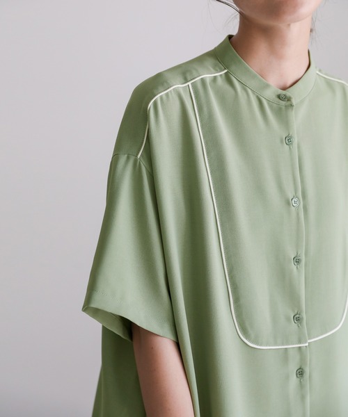 select MOCA(セレクトモカ)の「2021 SS ジョーゼットパイピングブザムシャツ(シャツ/ブラウス・レディース・オフホワイト/ライトグリーン/ライトパープル・FREE)」の3枚目の写真