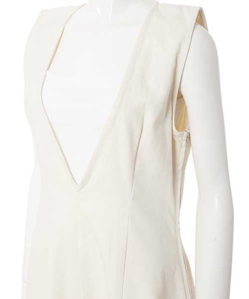 fifth（フィフス）の「深Vネックコットンジャンパースカート（ワンピース・レディース・ホワイト/ネイビー・MEDIUM）」の4枚目の写真