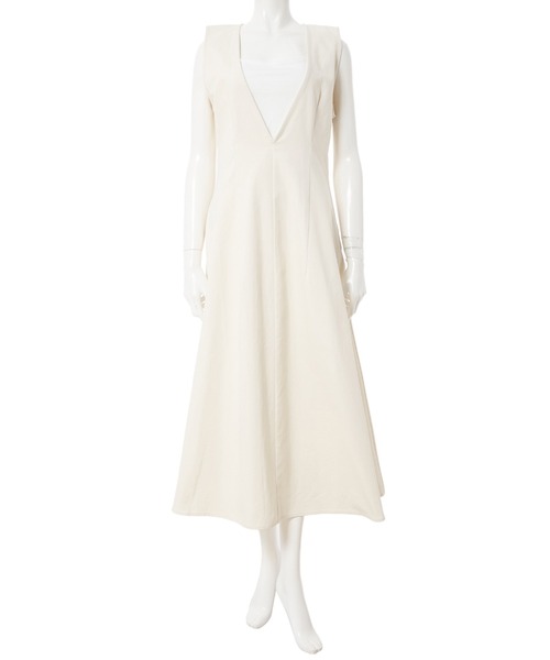 fifth（フィフス）の「深Vネックコットンジャンパースカート（ワンピース・レディース・ホワイト/ネイビー・MEDIUM）」の3枚目の写真