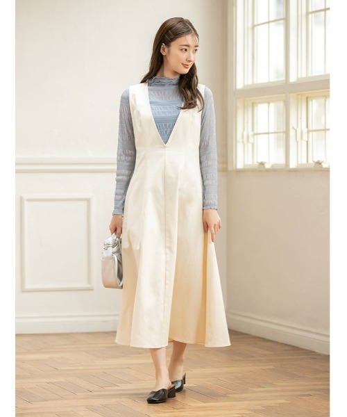 fifth（フィフス）の「深Vネックコットンジャンパースカート（ワンピース・レディース・ホワイト/ネイビー・MEDIUM）」の16枚目の写真