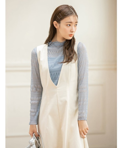 fifth（フィフス）の「深Vネックコットンジャンパースカート（ワンピース・レディース・ホワイト/ネイビー・MEDIUM）」の17枚目の写真