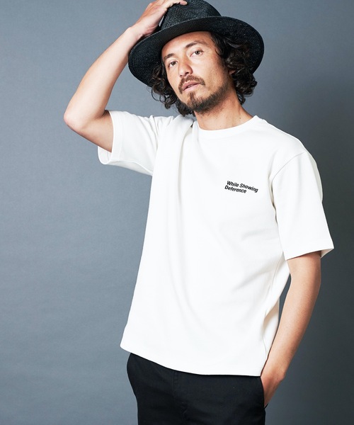 Magine(マージン)の「"While Showing Deference"W KNIT TEE S/S:ダブルニット 刺繍入り Tシャツ(Tシャツ/カットソー・メンズ・ホワイト/ブラック/ベージュ/グレー/オリーブ・44/46/48)」の2枚目の写真