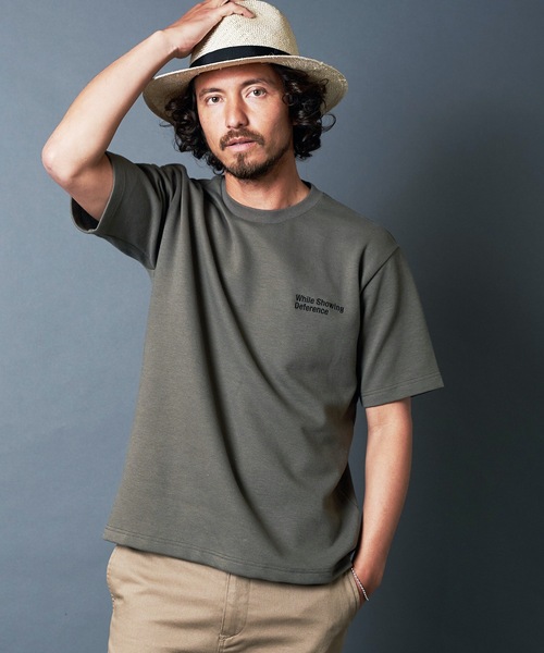 Magine(マージン)の「"While Showing Deference"W KNIT TEE S/S:ダブルニット 刺繍入り Tシャツ(Tシャツ/カットソー・メンズ・ホワイト/ブラック/ベージュ/グレー/オリーブ・44/46/48)」の5枚目の写真