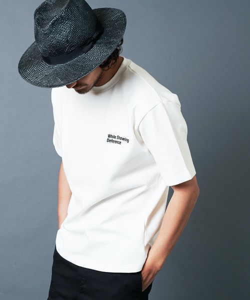 Magine(マージン)の「"While Showing Deference"W KNIT TEE S/S:ダブルニット 刺繍入り Tシャツ(Tシャツ/カットソー・メンズ・ホワイト/ブラック/ベージュ/グレー/オリーブ・44/46/48)」の6枚目の写真