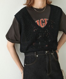 Chillfar | 深ネック鍵編みリネンライクニットベスト(ベスト)