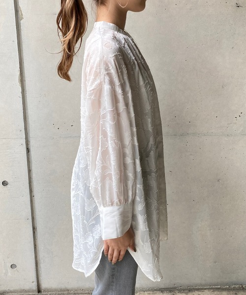 CAPRICIEUX LE'MAGE（カプリシューレマージュ）の「シアージャガードバックリボンシャツ（シャツ/ブラウス・レディース・ホワイト/ブラック・FREE）」の6枚目の写真