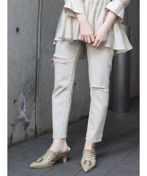 MURUA（ムルーア）の「ハイウエストクラッシュスキニーパンツ（デニムパンツ・レディース・ライトグレー・0/1/2）」の2枚目の写真