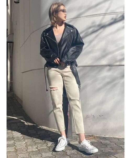 MURUA（ムルーア）の「ハイウエストクラッシュスキニーパンツ（デニムパンツ・レディース・ライトグレー・0/1/2）」の3枚目の写真