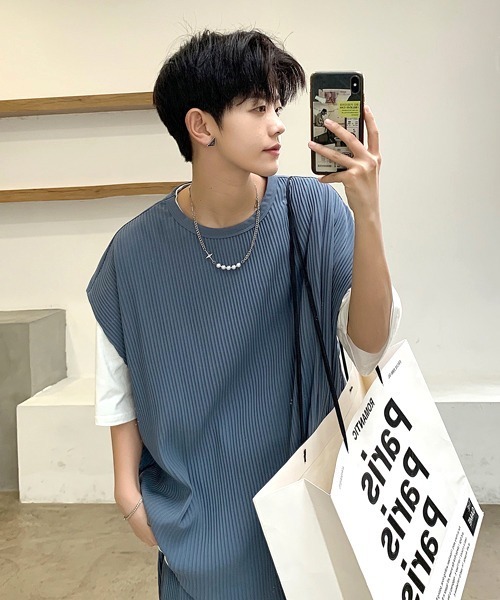 neos（ネオス）の「【neos -addictive design-】ビッグシルエット プリーツ ドロップショルダー ベスト（ベスト・メンズ・ブラック/グレー/ブルー/グレイッシュベージュ・MEDIUM/LARGE）」の10枚目の写真